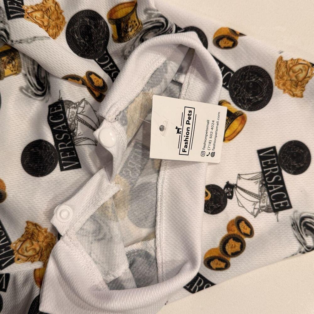 Glam Medium Dog Onesie | Designer Inspired Black Gold & White Pet Outfit - Picture 3 of 8